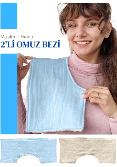 Müslin-havlu 2'li Çift Yönlü Omuz Bezi Gaz Çıkarma Bezi M-bej Krem - Mavi