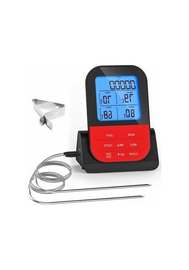 Besthome1 Siyah Dijital Izgara Barbekü Fırın Termometre, 2 Prob Kavisli, Kablosuz Su Geçirmez Ev Mutfak Gıda Termometresi