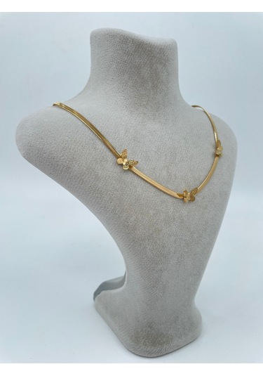 Xbaby Üç Kelebek Figürlü Çelik Hasır Gold Kolye Gold