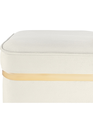 Zengo Gold Twin Line Kare Puf -beyaz Kumaş, Dekoratif Makyaj Masası Pufu-modern Style