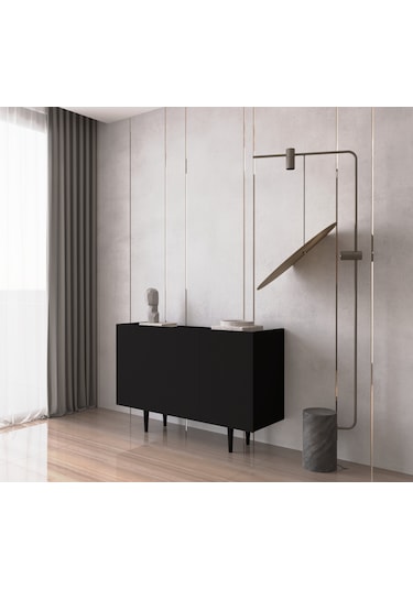 Enwood Capella Siyah Mdf 3 Kapaklı Raflı 120 Lık Konsol