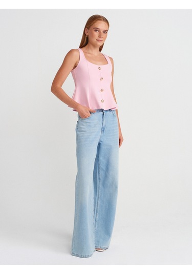 Dilvin 31979 Düğmeli Peplum Top-toz Pembe Toz Pembe