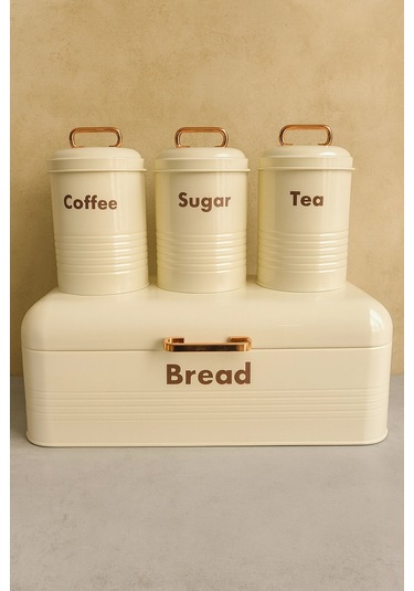 4 Lü Mutfak Seti Ekmeklikçay Kahve Şekerlik Krem 43x20 Krem