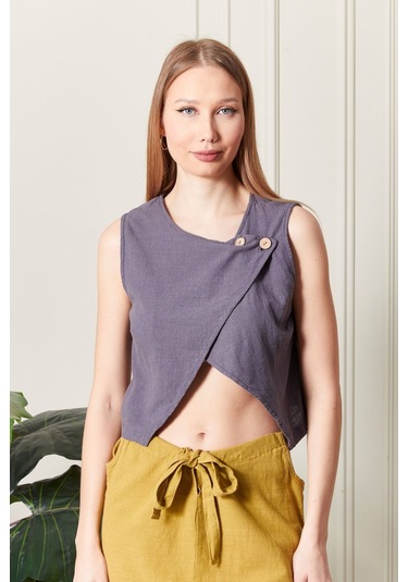 Şık Farklı Tarz Asi Keten Bluz - Modern Ve Cesur Tasarım Antrasit