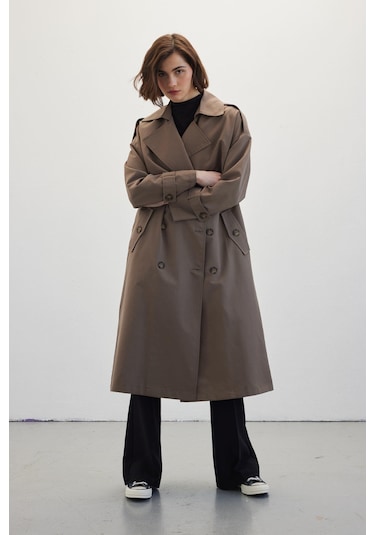 Manuka Düğmeli Kruvaze Trençkot Vizon