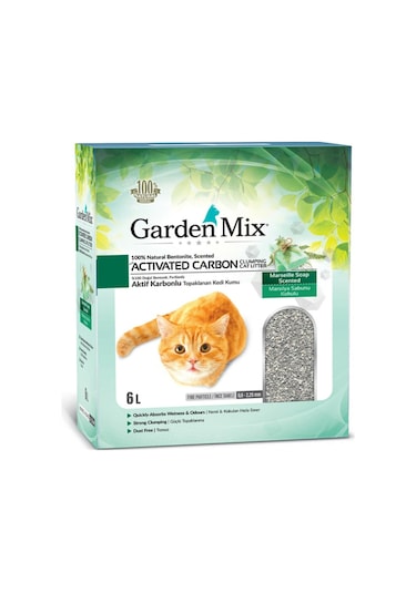 Garden Mix Aktif Karbonlu Marsilya Sabunu Kokulu Topaklaşan Bentonit Kedi Kumu 6 L