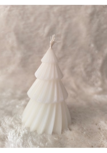 Çam Ağacı Desenli Yılbaşı Konseptli Dekoratif Mum, Tek Renk Beyaz