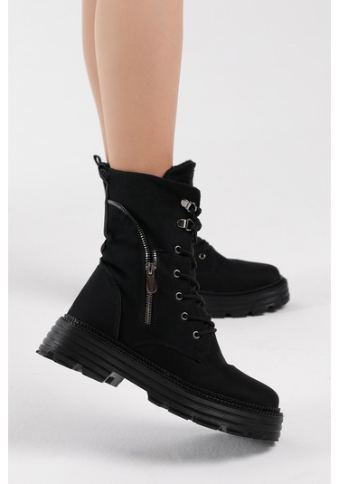 Tonny Black Kadın Siyah Süet Poli Taban Fermuar Detaylı Rahat Kal