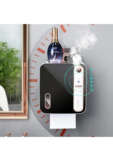 Akıllı Doku Kutusu Depolama Raf Tuvalet Kağıdı Tuvalet Kağıt Altın - Siyah