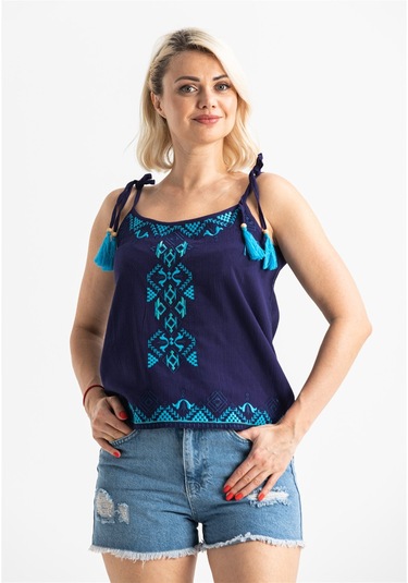 Askılı Şile Bezi Atiye Bluz Mor Mor