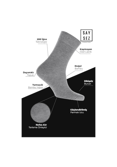 Bambu Erkek Soket Uzun Düz Siyah-beyaz-gri Renk Çorap Dikişsiz Premium Kutulu 6'lı / Hediyelik Beyaz - Gri - Siyah