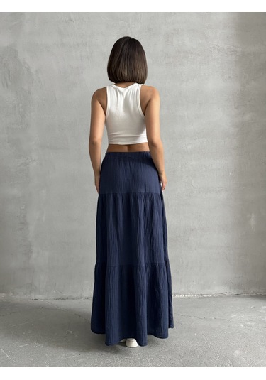 Kadın Pamuklu Maxi Boy Müslin Etek Lacivert Kadın Pamuklu Maxi Boy Müslin Etek Lacivert