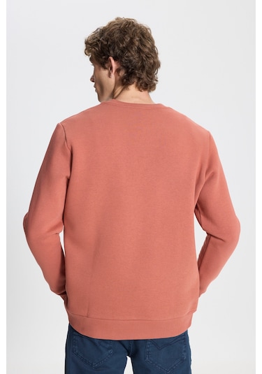 AC&Co / Altınyıldız Classics Erkek Acık Kahve Standart Fit Normal Kesim İçi Polarlı Bisiklet Yaka Sweatshirt Açık Kahverengi