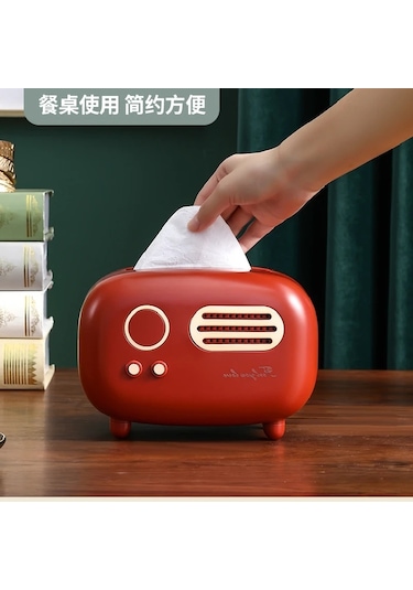 Büyük Kırmızı Yaratıcı Radyo Doku Kutusu Işık Lüks Retro Tarzı Ev Oturma Odası Yemek Odası Çay Masası Çok Fonksiyonlu Doku Saklama Kutusu