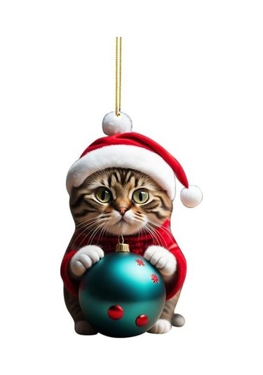 Canlı Renk Süper Sevimli Araba Kedi Santa Charm Akrilik Şapka Yavru Noel Ağacı Asılı Dekorasyon D
