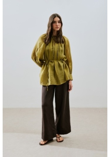 Geniş Manşetli Kuşaklı Tunik Sarı Sarı