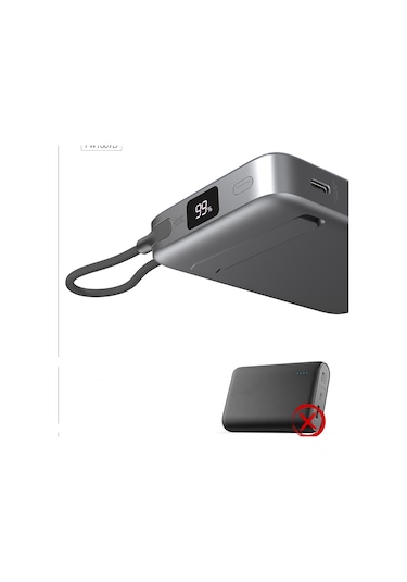 Lenyes Pw1009d Pd 35w Qi2 Teknolojili Wireless Powerbank Type-c Kablolu Standlı 15w 10000mah Gri