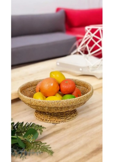 Yuvarlak 28cm Ayaklı Meyvelik 700695 Dekoratif Hasır Masa Üstü Me