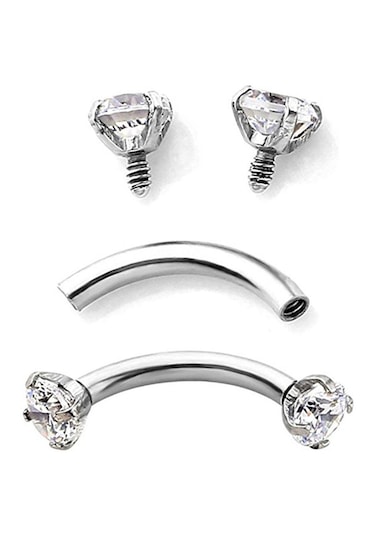 Homyl Paslanmaz Çelik Zirkon Kavisli Kaş Piercing Beyaz