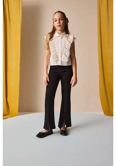 DeFacto Kız Çocuk Flare Fit Yırtmaçlı Pantolon B6893A825SMBK81 Siyah