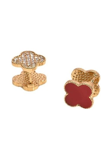 Novahub Moda Küpe, Siyah Titanyum Çelik, Kayıp Yok, Çift Taraflı Dört Yapraklı Yonca, Pırlantalı Kadın Küpe Tokası, 1.3x1.3cm, Kadın İçin Siyah