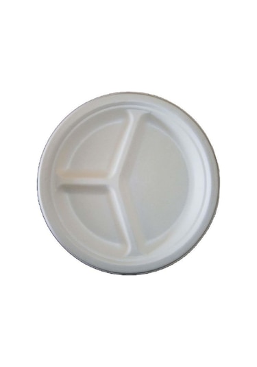 Roll-up Nature Ekolojik Karton Kağıt Tek Kullanımlık 3 Bölmeli Tabak - 26 Cm. - 250 Adetlik 1 Paket Beyaz