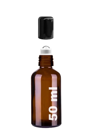 Çelik Roll On Şişesi 50 ML Sızdırmaz Siyah Kapaklı Amber Cam Şişe 2 Adet