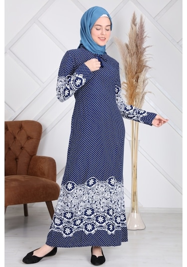 Reis Puantiyeli Lacivert Kadın Tesettür ElbiseLacivert