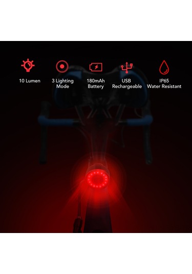 Symbee 16 Led'li Ip65 Su Geçirmez Şarjlı Bisiklet Arka Feneri, 3 Aydınlatma Modu İle Outdoor Sürüş Güvenliği - 21g Hafif, Kolay Kurulum Siyah