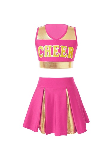 Sıcak Pembe Çocuk Kız Amigo Dans Elbise Set Kolsuz Mektup Baskı Kırpma Üst Etek Tezahürat Üniforma Pembe