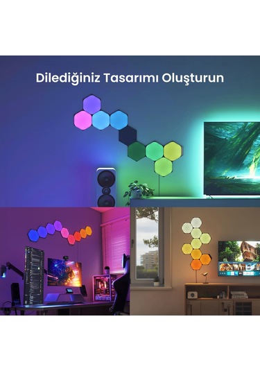 Nanoleaf Altıgen Akıllı Rgbw Duvar Paneli Başlangıç Paketi App Kontrollü, 9 Parça, Siyah, Google Hom RGB