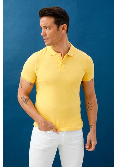Igs Modernfit Dar Kalıp Erkek Polo Yaka Tişört Sarı