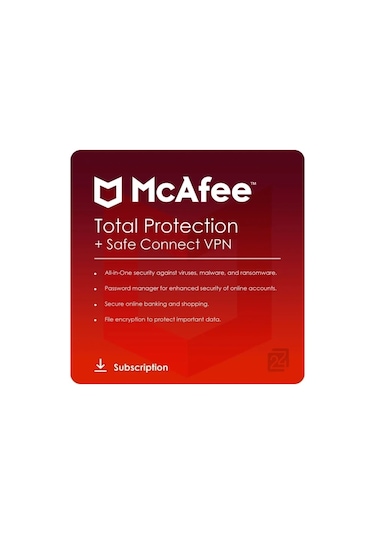 Mcafee Total Pro+safe Connect Vpn 10 Cihaz 1 Yıl Win/Mac/Apple Uyumlu iOS/Android