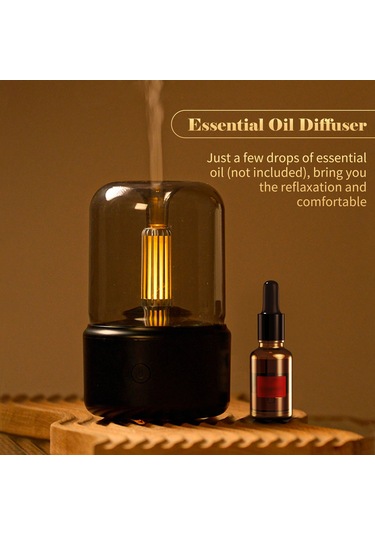 Yifomall Mum Işığı Tarzı Aroma Difüzör 120ml Sis Nemlendirici Sıcak Beyaz Gece Işığı Sessiz Esansiy Hava Nemlendirici