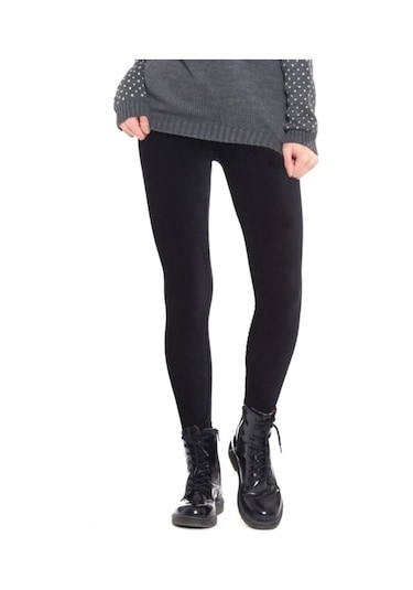 Kadın Siyah Fitilli Kadife Tayt SiYAH