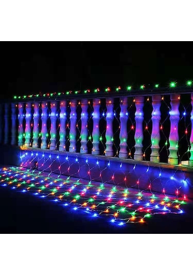 Xindoker Dış Mekan Güneş Enerjili Ağı Lambası - Noel Bahçe Parkı Dekorasyon Işık Zinciri 3x2m 192 Led Beyaz Av Ağı Işığı Eu Şarjlı Beyaz