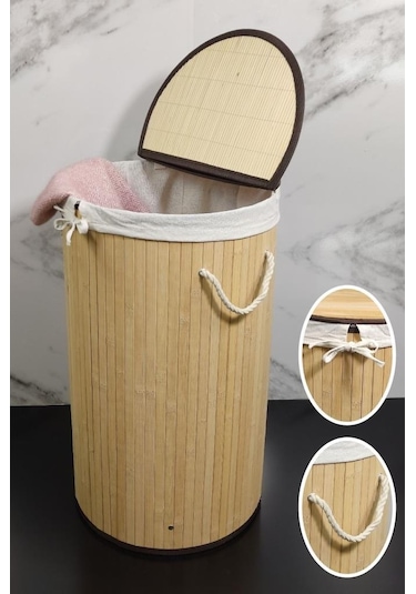 Digithome Yuvarlak Bambu Çamaşır Sepeti Naturel Cl-6001-01 Kahverengi