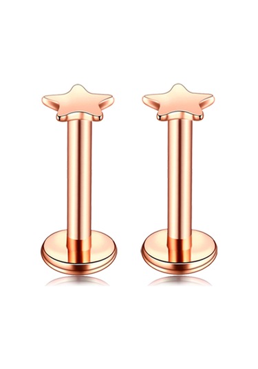 Vkemall 6 Çift Gümüş Çelik Gövde Delme Takımı - Gül Altın Renkli Dudak Piercingi, 1.2mm Çubuk Çapı, 8mm Uzunluk, 3-4mm Toplar Gold