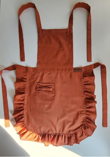 Keten Fırfırlı Bohem Mutfak Önlüğü Kiremit