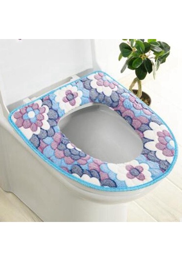 Mavi Su Geçirmez Evrensel Büyük Çiçek Mercan Kadife Klozet Minderi Velcro Klozet Kapağı Ev Klozet Kapağı