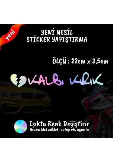 Kalbi Kırık 2 Adet Hologram Sticker - Modifiye Etiket Yazı