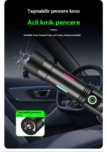 Jian Fan Yeni Yüksekışıklı El Fenerişarj Ultra Parlak Dışmekan Uzun Menzilli Beyaz Lazer Ultra Dayanıklıklıkok Fonksiyonlu El Feneri Siyah