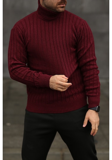 Martino Butik Unisex Balıkçı Yaka Triko Bordo Kazak Bordo