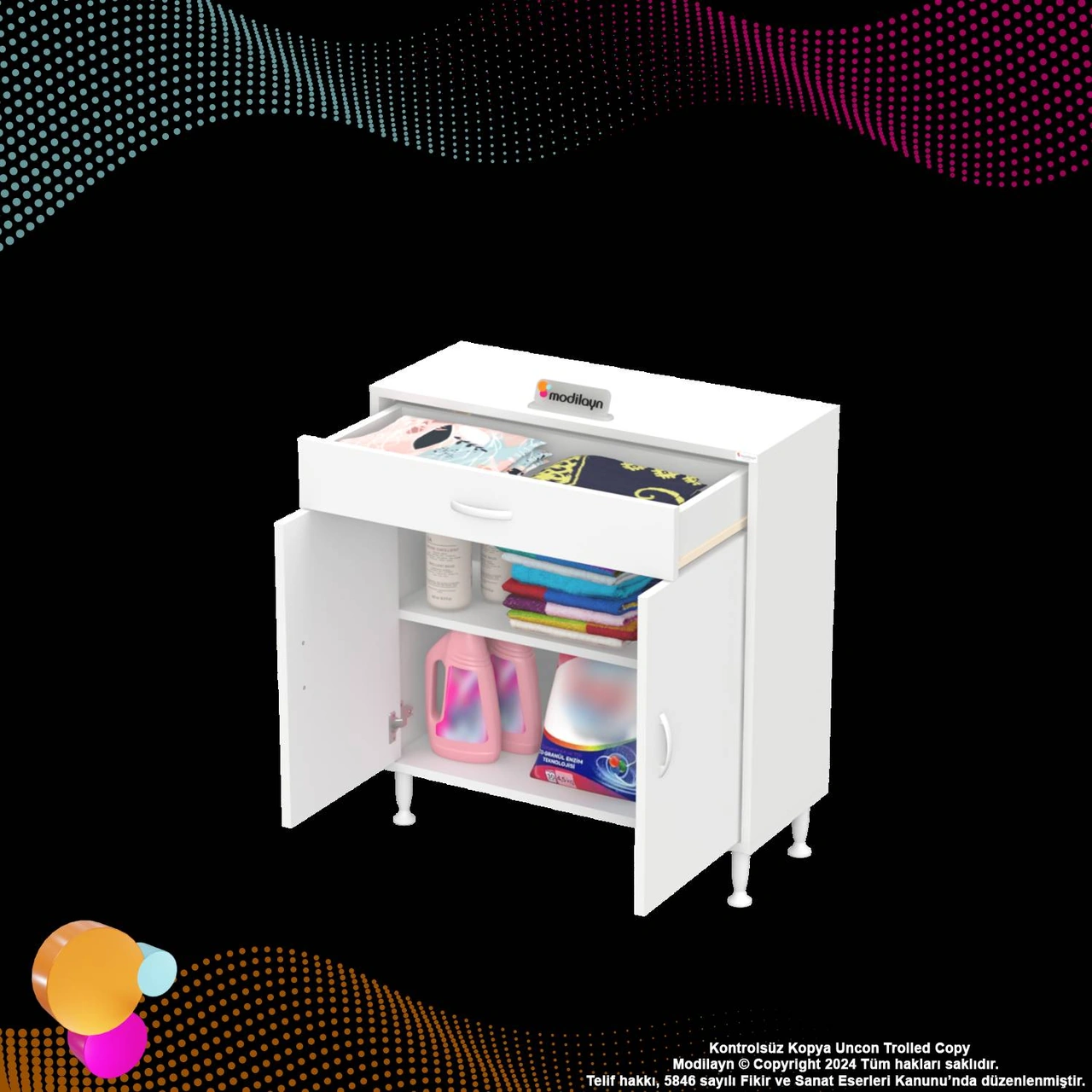 Mira Banyo Ve Mutfak Dolabı Çok Amaçlı Dolap Tek Çekmece 2 Kapak 1 Raf 2 Bölme 75x88x32,5 Cm Beyaz