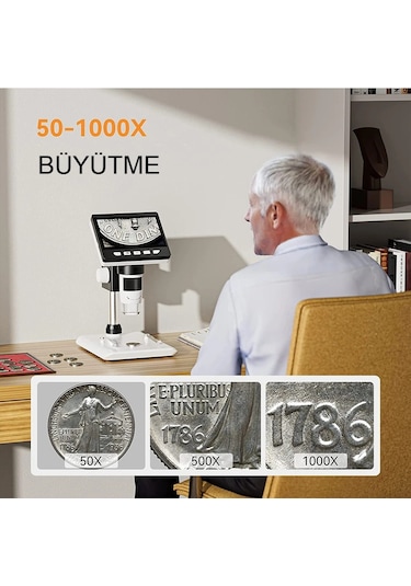 Dijital Mikroskop 1080p Lcd Ekran Usb Hd Mikroskop 50x-1000x