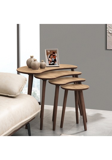 Vovvahome Moon 4lü Dörtlü Mdf Ahşap Zigon Sehpa - Meşe