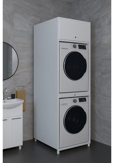 Çamaşır&kurutma Makinesi Dolabı Mdf Beyaz Beyaz