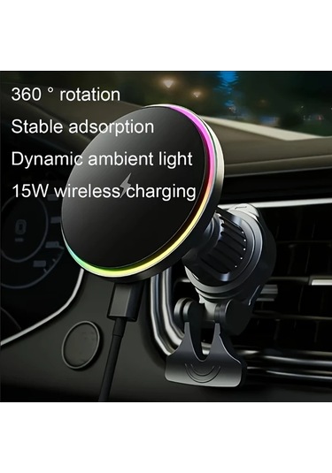 Chuangyinshop 360 Dönebilen Rgb Işıklı Manyetik Kablosuz Araç Şarj Cihazı - İphone Huawei Uyumlu