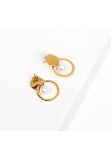 Bbaccessorıes Çelik Küpe Altın - Beyaz