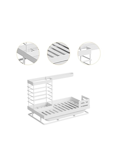 Suntek Mutfak Lavabo Rafı W/tepsi Bulaşık Bezi Sabunluk Beyaz Beyaz